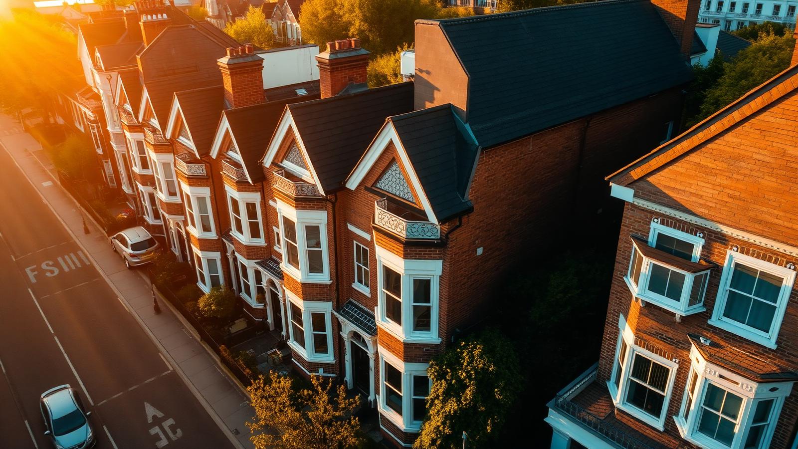 UK terraced houses at golden hour